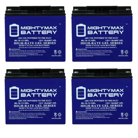 Mighty Max Battery Sealed Lead Acid Battery, 12 V, 18 AH, Internal Thread Terminal, GEL, AGM Chemistry ML18-12GELMP45
